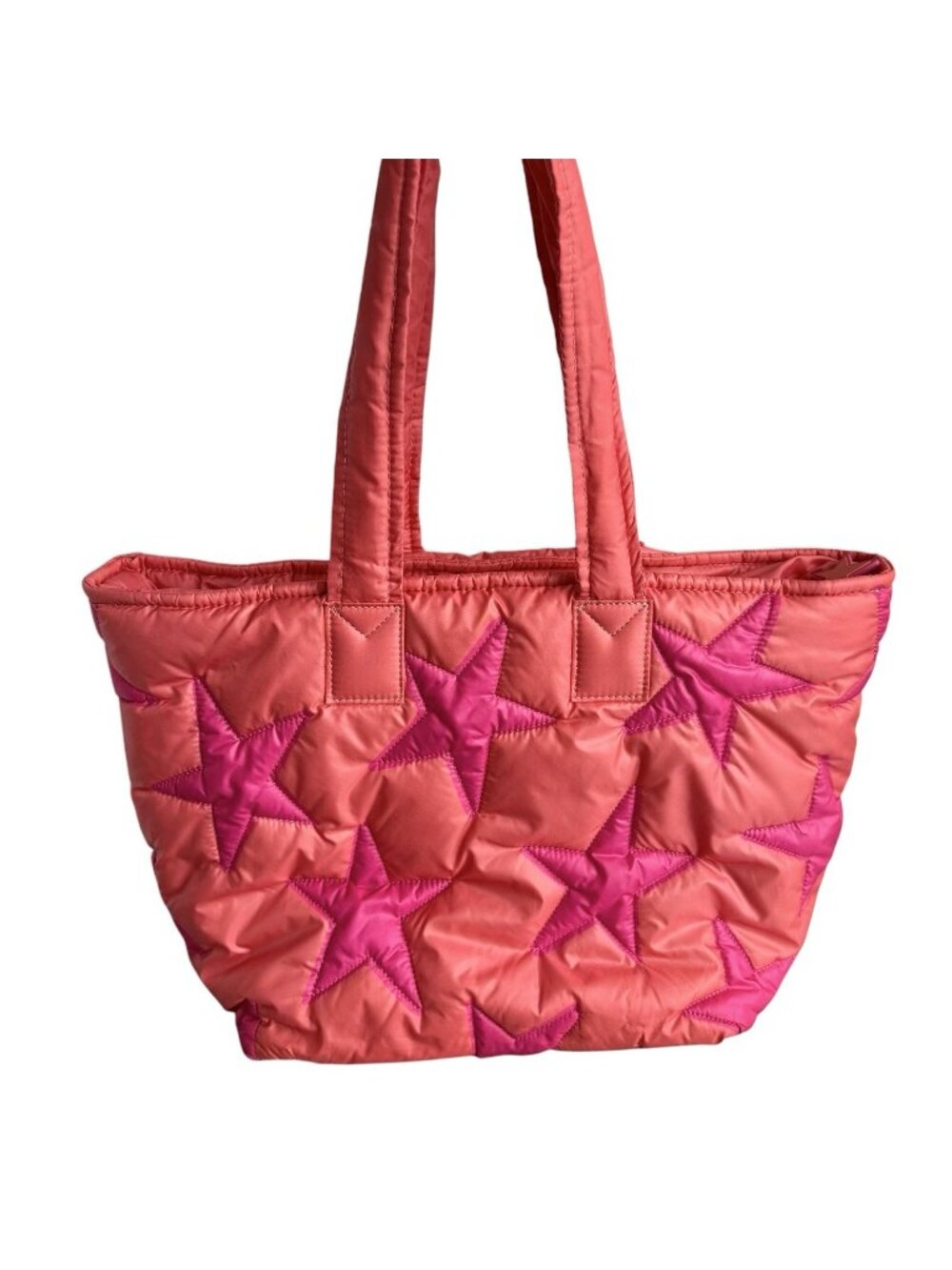 Sincerely Jules Pink & Orange Stars Puffy Tote Bag